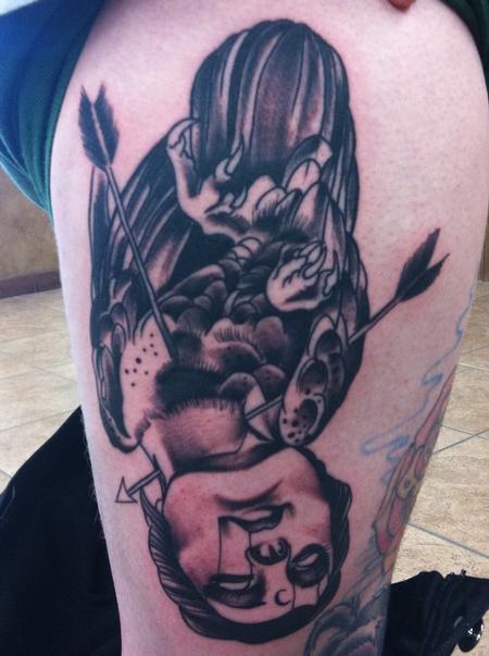 Gary Dunn - black and gray traditional lady bird tattoo, Gary Dunn Art Junkies Tattoo